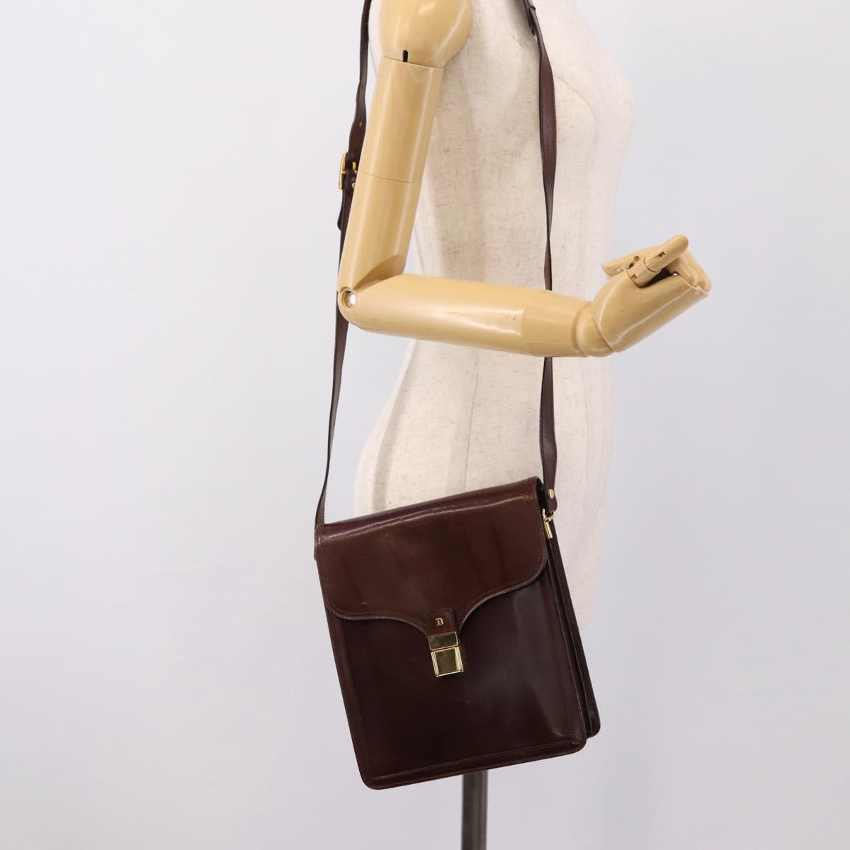 BALLY Shoulder Bag Leather Brown Gold Auth ka5774