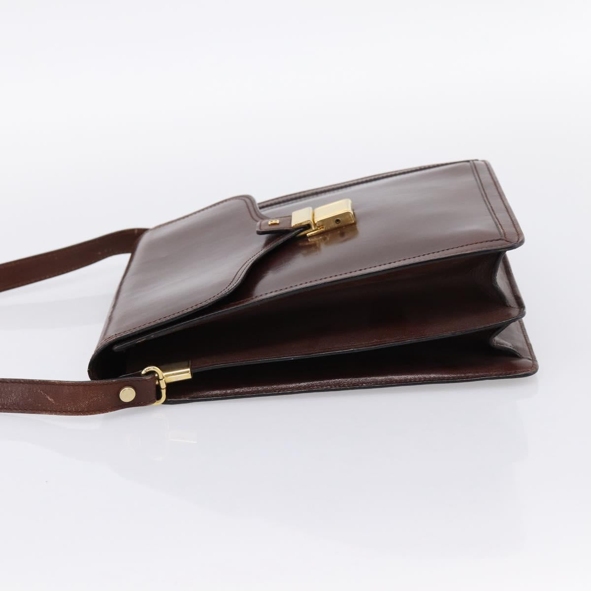 BALLY Shoulder Bag Leather Brown Gold Auth ka5774