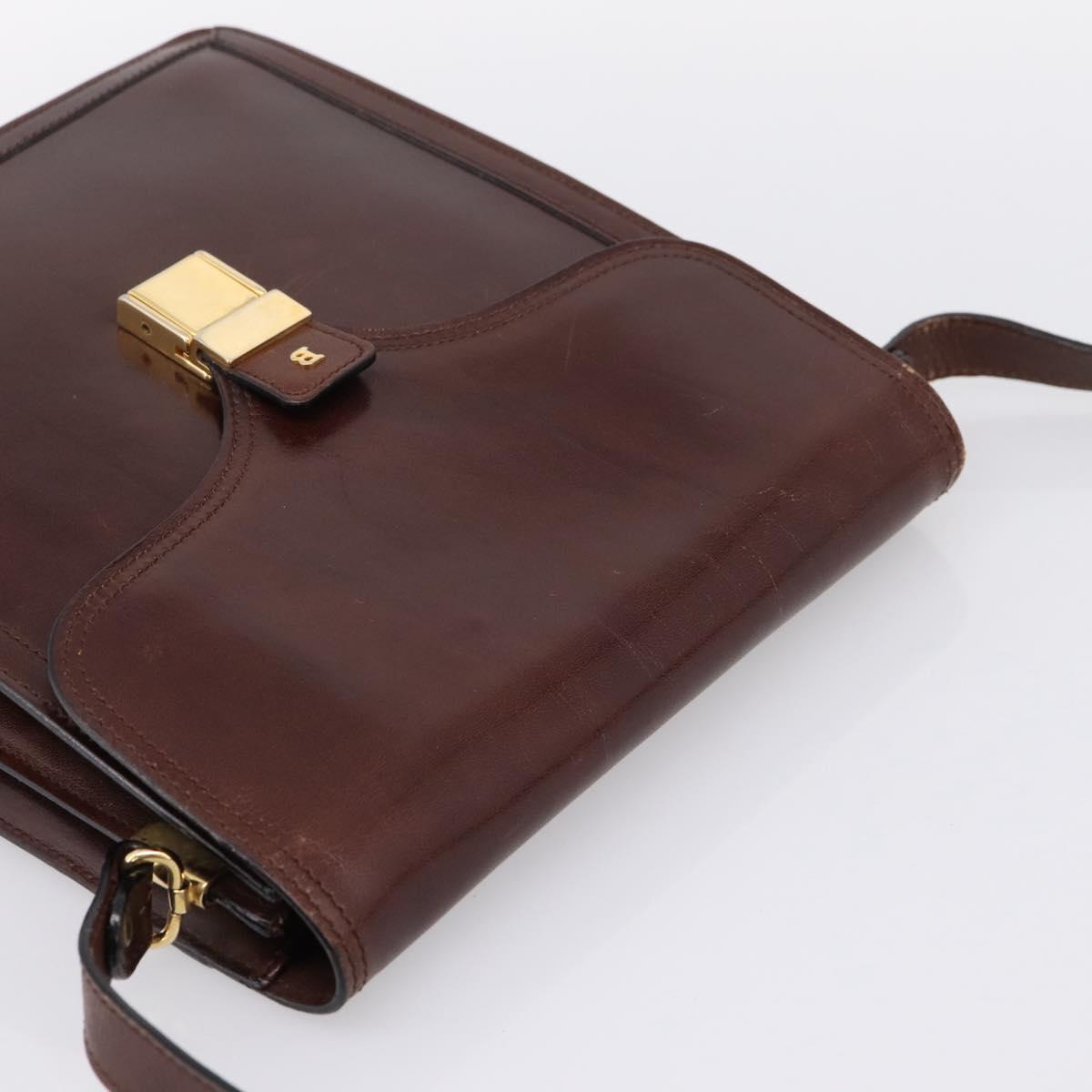 BALLY Shoulder Bag Leather Brown Gold Auth ka5774