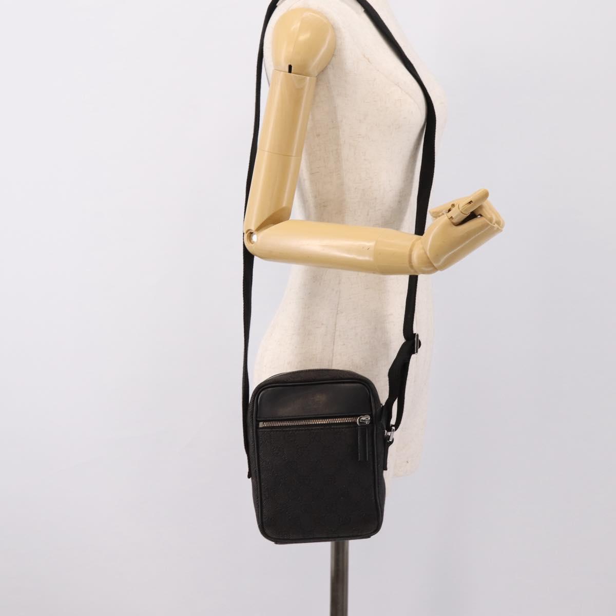 GUCCI GG Canvas Shoulder Bag Black Silver 101680 Auth ka5778