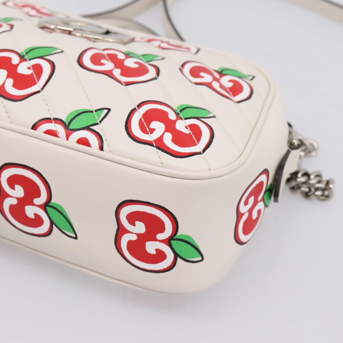 GUCCI GG Marmont Apple Shoulder Bag Leather White Silver 447632 Auth ka5779M
