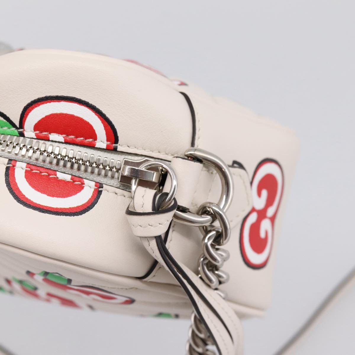 GUCCI GG Marmont Apple Shoulder Bag Leather White Silver 447632 Auth ka5779M