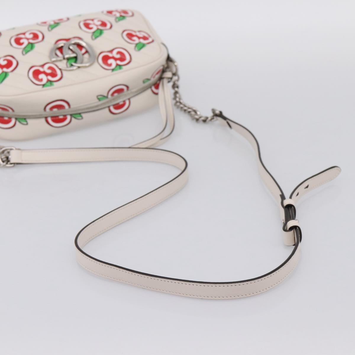 GUCCI GG Marmont Apple Shoulder Bag Leather White Silver 447632 Auth ka5779M