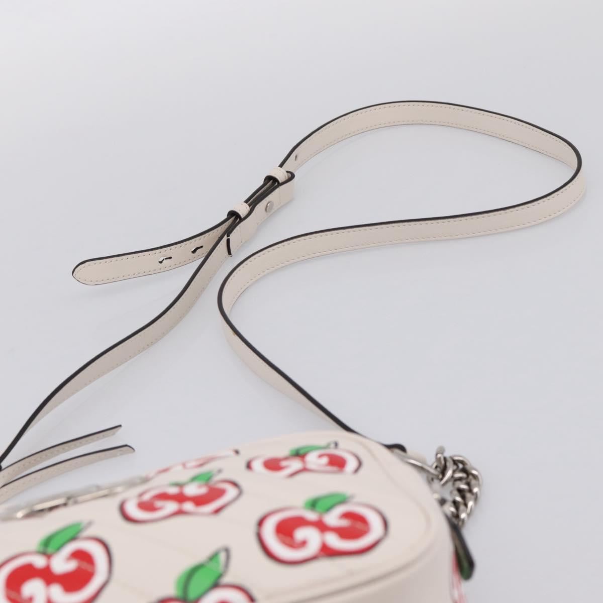 GUCCI GG Marmont Apple Shoulder Bag Leather White Silver 447632 Auth ka5779M