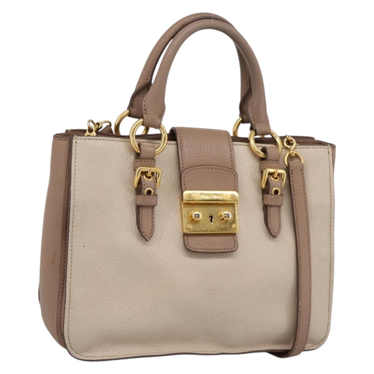 Miu Miu Hand Bag Leather 2way Beige Gold Auth ka5783A