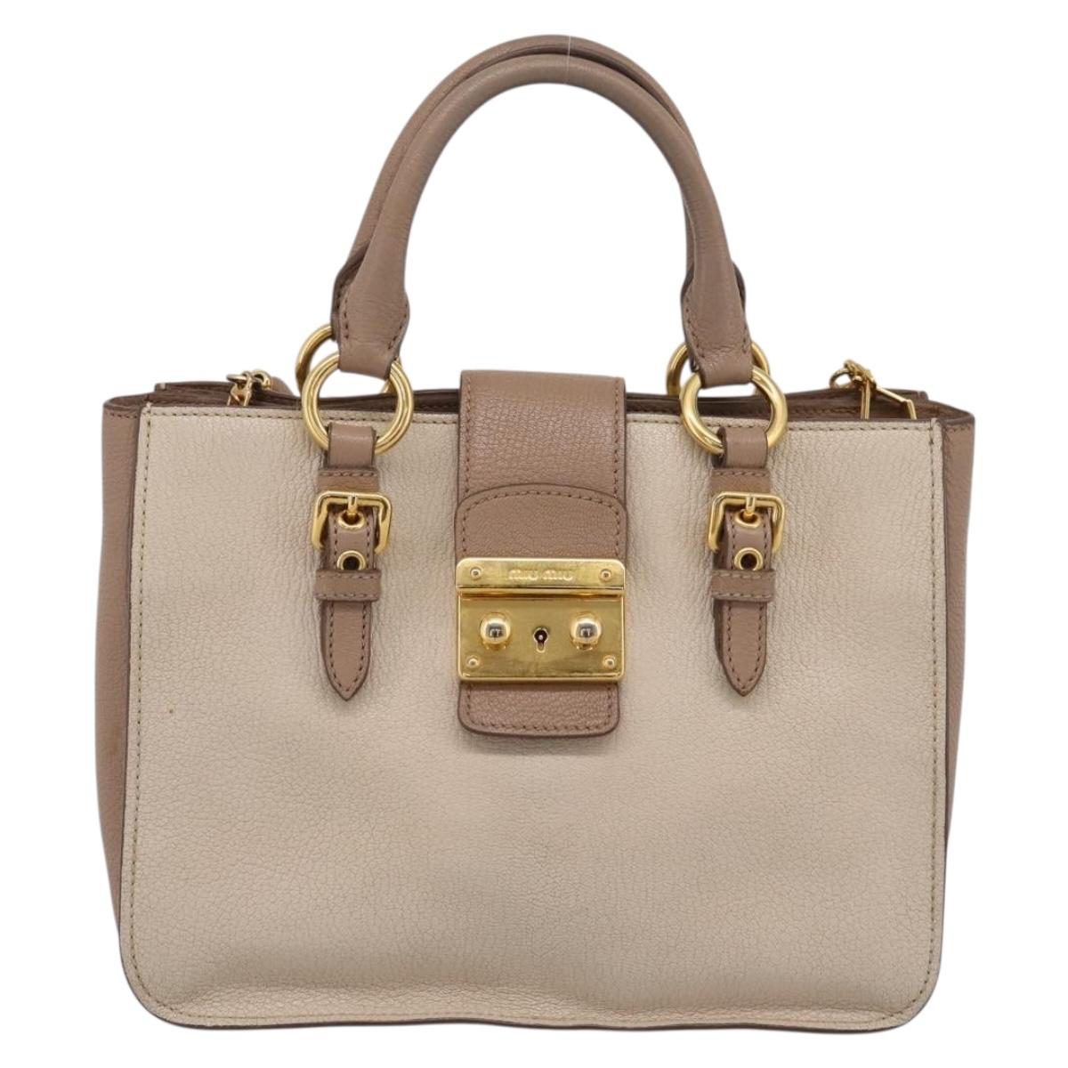 Miu Miu Hand Bag Leather 2way Beige Gold Auth ka5783A