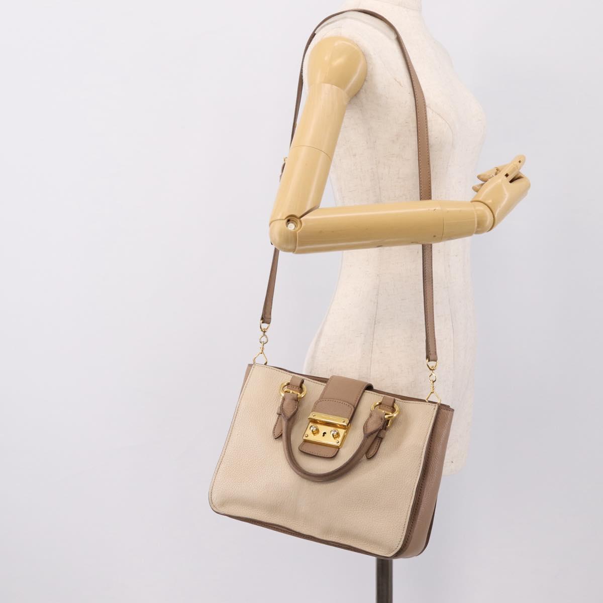 Miu Miu Hand Bag Leather 2way Beige Gold Auth ka5783A