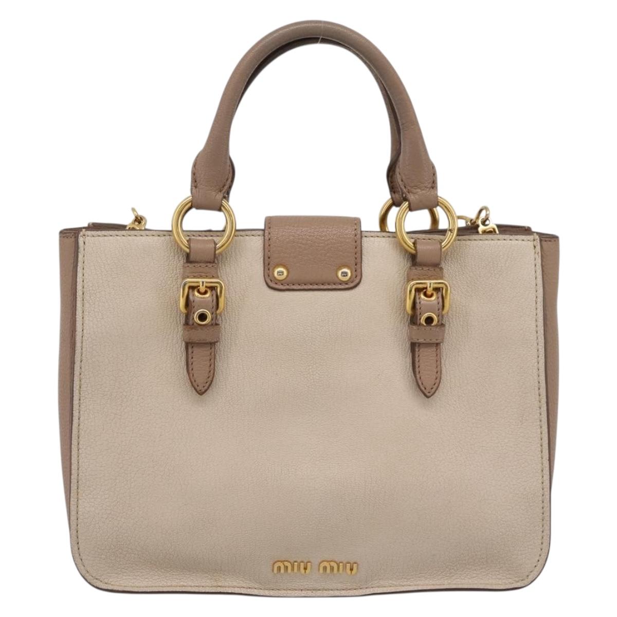 Miu Miu Hand Bag Leather 2way Beige Gold Auth ka5783A