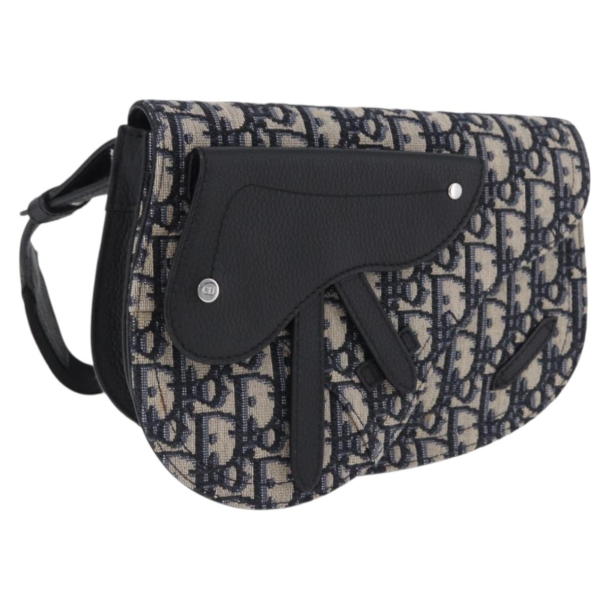 Christian Dior Trotter Canvas Saddle Oblique Jacquard Bag Navy Auth ka5789M