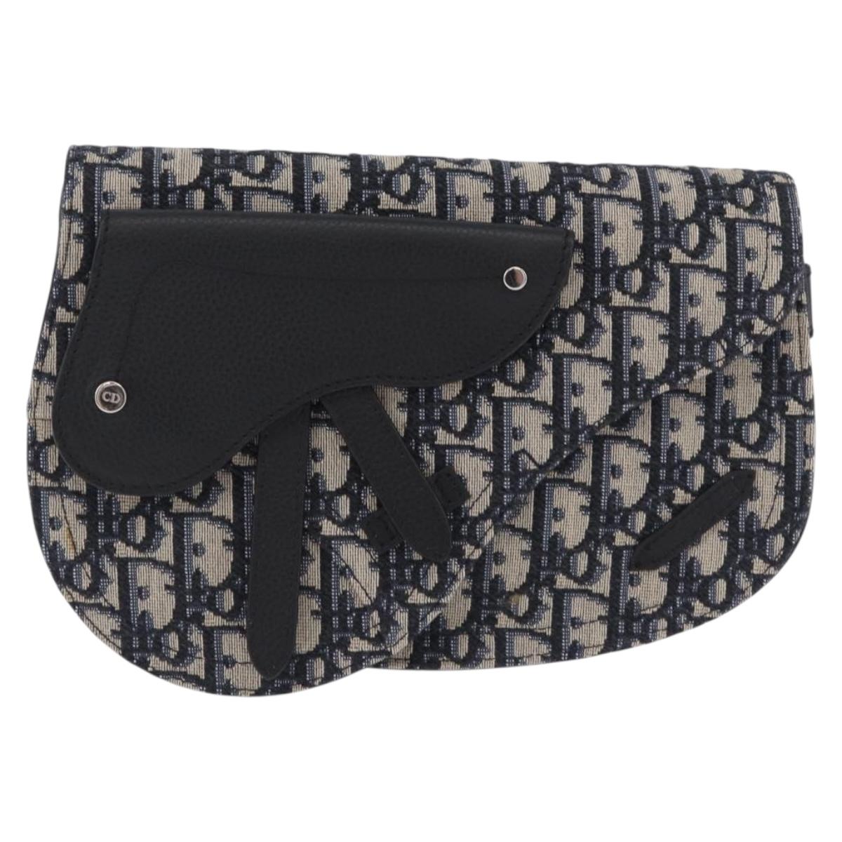 Christian Dior Trotter Canvas Saddle Oblique Jacquard Bag Navy Auth ka5789M