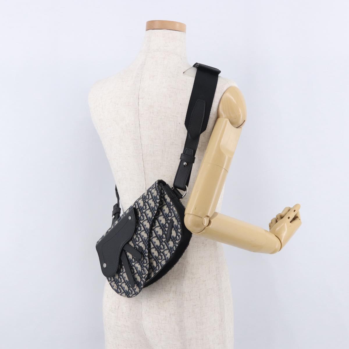 Christian Dior Trotter Canvas Saddle Oblique Jacquard Bag Navy Auth ka5789M