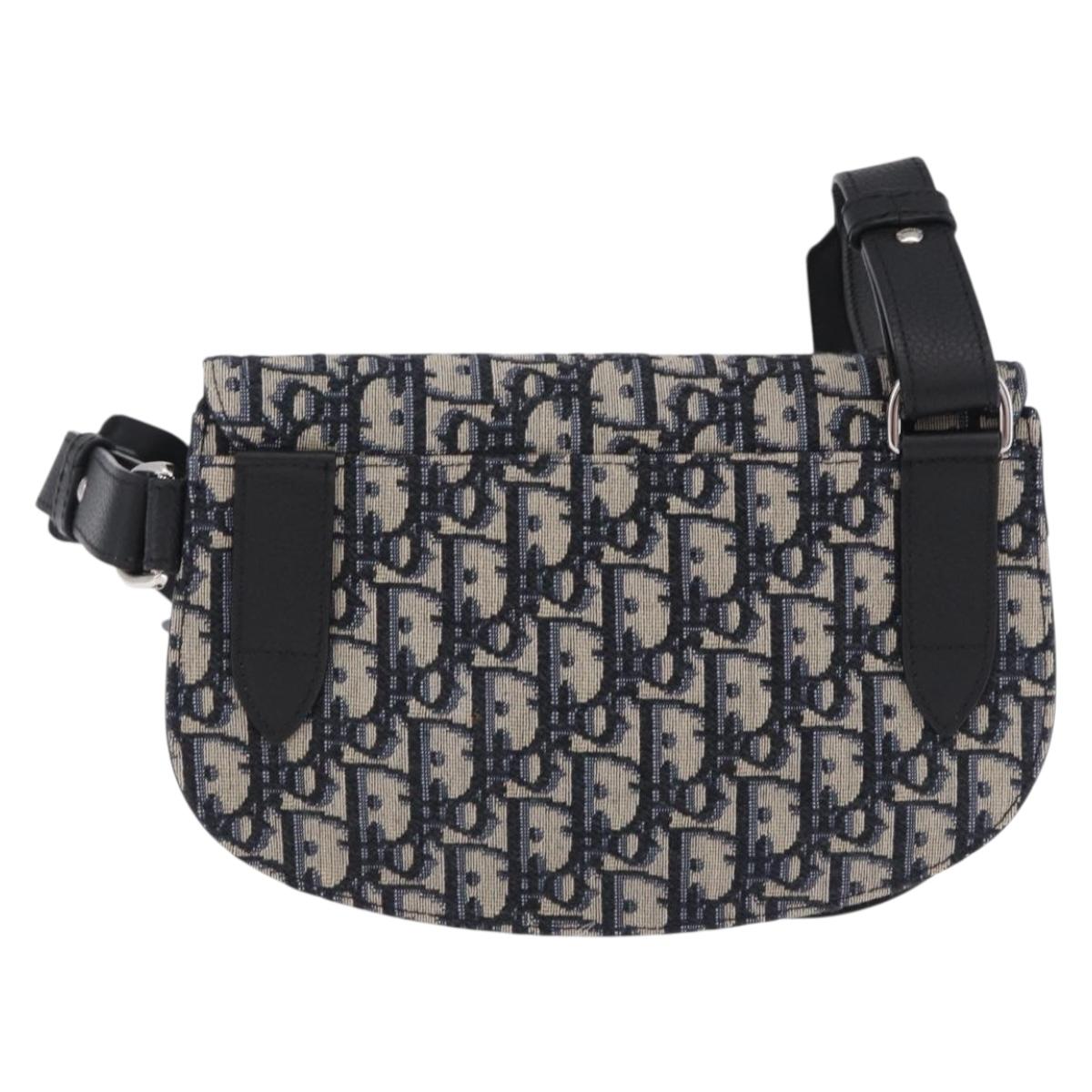 Christian Dior Trotter Canvas Saddle Oblique Jacquard Bag Navy Auth ka5789M