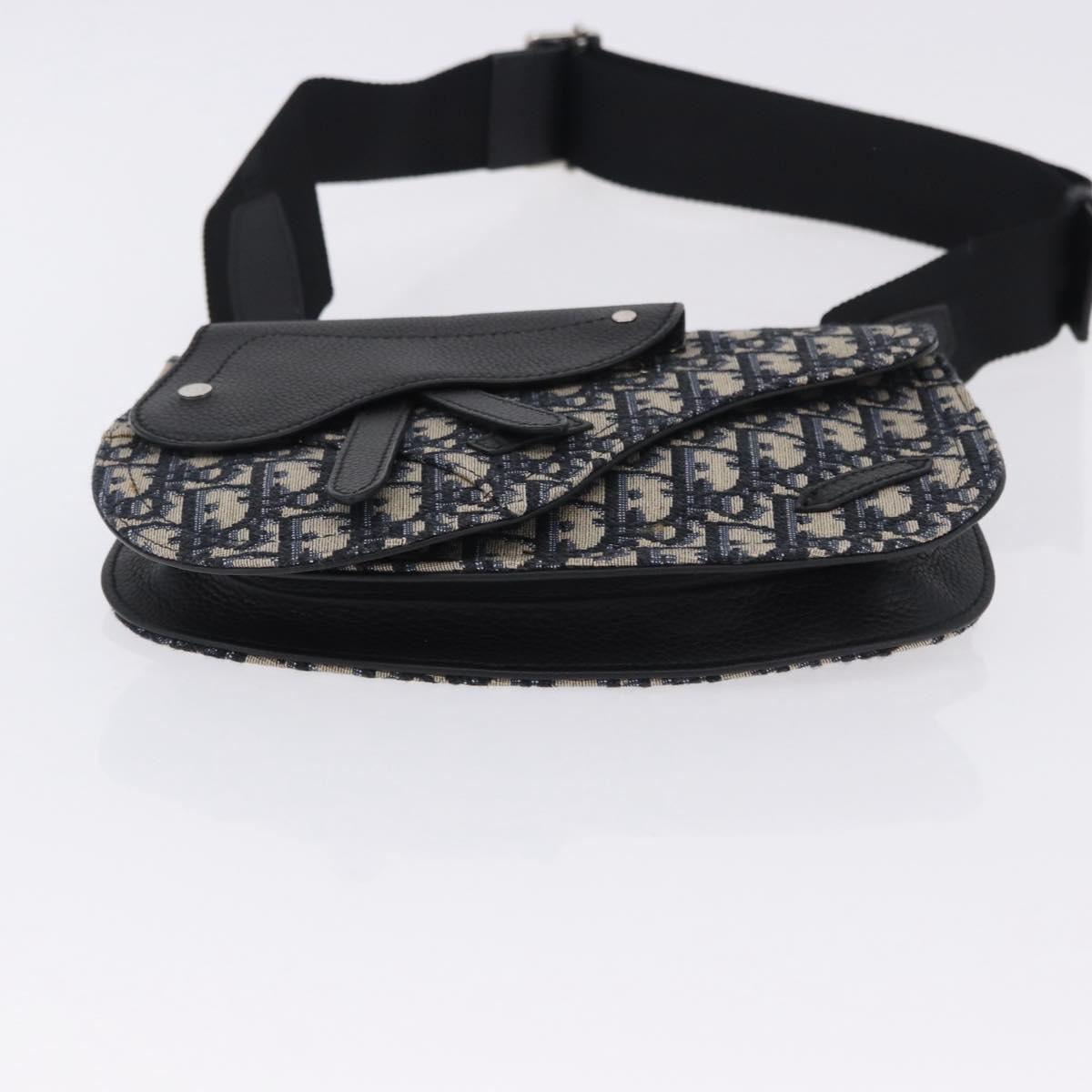 Christian Dior Trotter Canvas Saddle Oblique Jacquard Bag Navy Auth ka5789M