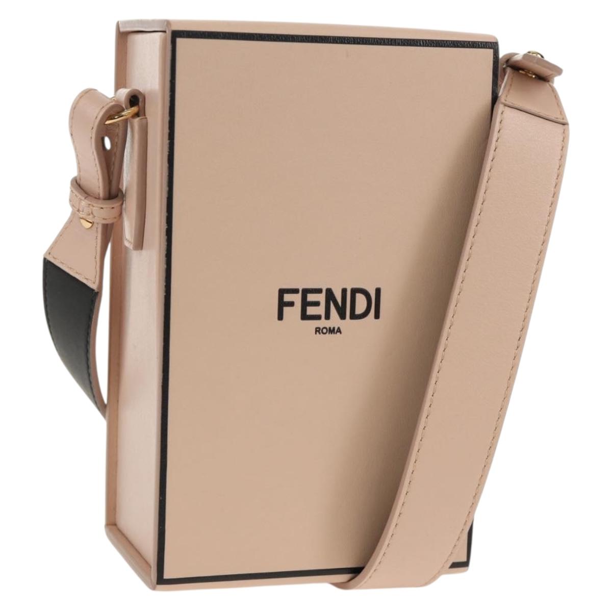 FENDI Shoulder Bag Leather Beige Gold Auth ka578M