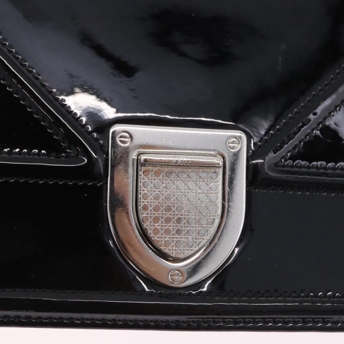 Christian Dior Diorama Chain Bag Patent leather Black Silver Auth ka5792A