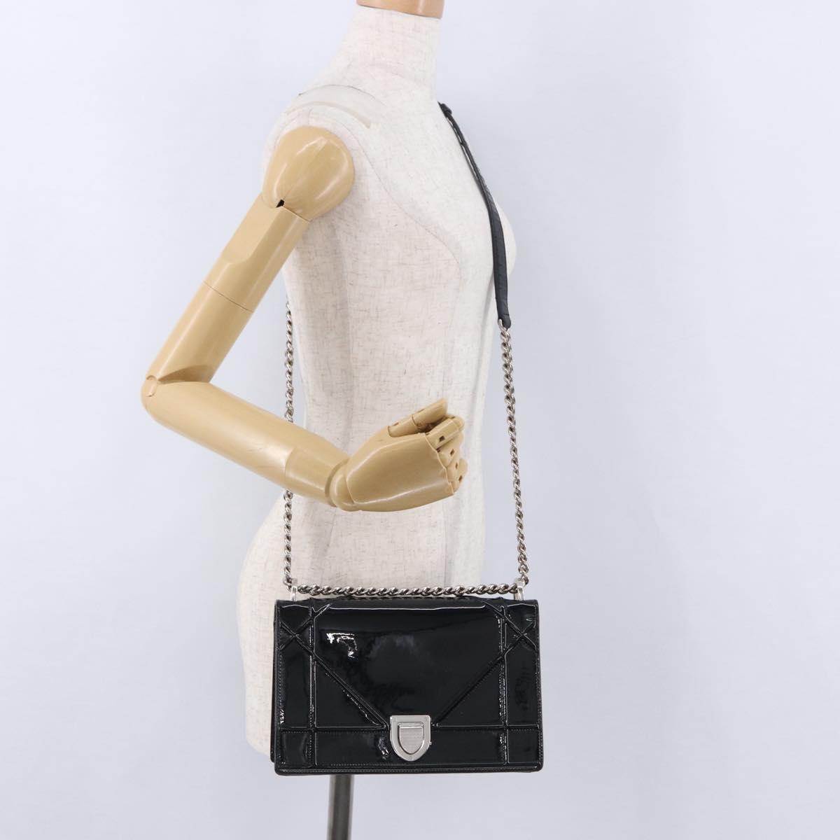 Christian Dior Diorama Chain Bag Patent leather Black Silver Auth ka5792A