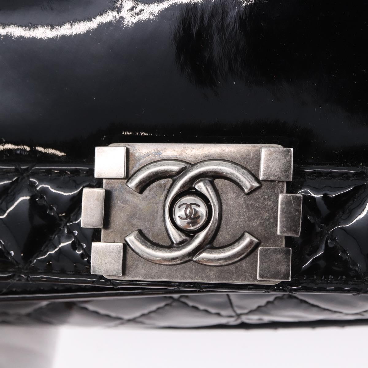 CHANEL Matelasse Boy Chanel Chain Bag Patent leather Black CC Auth ka5793V