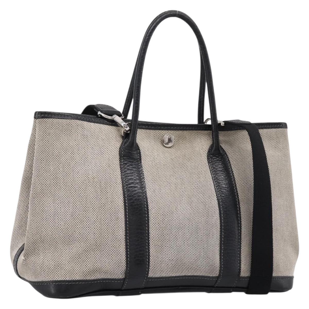 HERMES Garden Party PM Hand Bag Canvas 2way Gray Silver Auth ka5795
