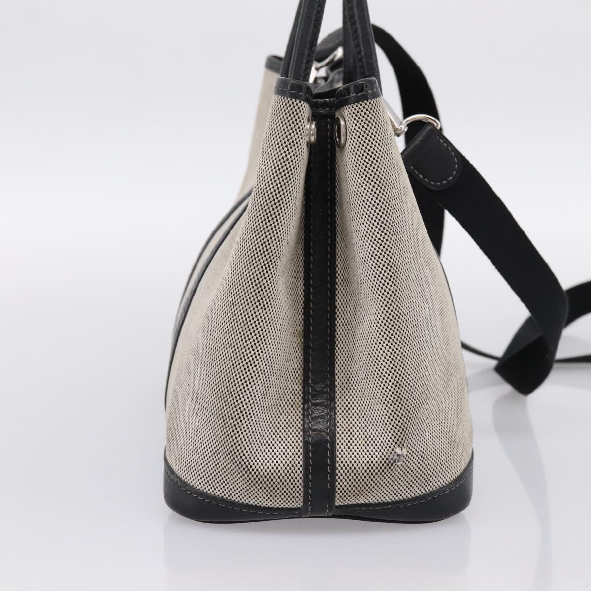 HERMES Garden Party PM Hand Bag Canvas 2way Gray Silver Auth ka5795