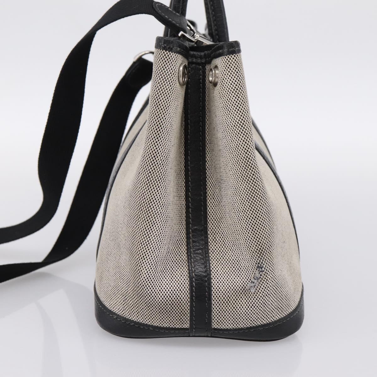 HERMES Garden Party PM Hand Bag Canvas 2way Gray Silver Auth ka5795