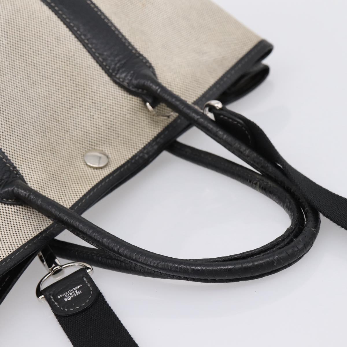 HERMES Garden Party PM Hand Bag Canvas 2way Gray Silver Auth ka5795