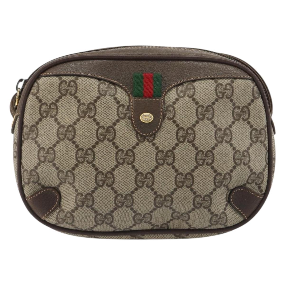 GUCCI GG Supreme Web Sherry Line Bag PVC Beige Gold 156 02 066 Auth ka5796