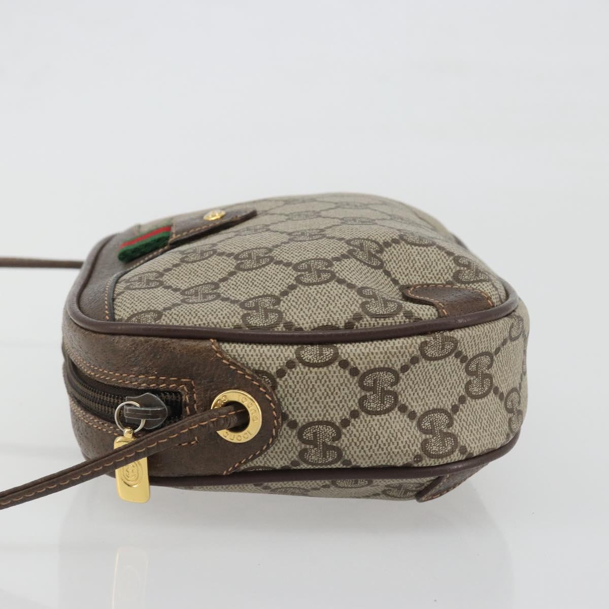 GUCCI GG Supreme Web Sherry Line Bag PVC Beige Gold 156 02 066 Auth ka5796