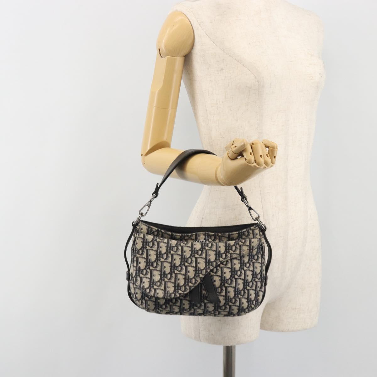 Christian Dior Trotter Canvas Saddle Oblique Jacquard Bag Navy Auth ka5797A