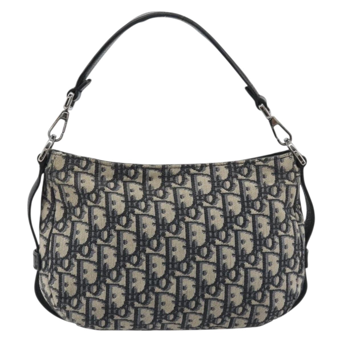Christian Dior Trotter Canvas Saddle Oblique Jacquard Bag Navy Auth ka5797A