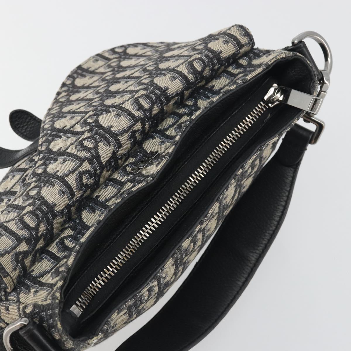 Christian Dior Trotter Canvas Saddle Oblique Jacquard Bag Navy Auth ka5797A