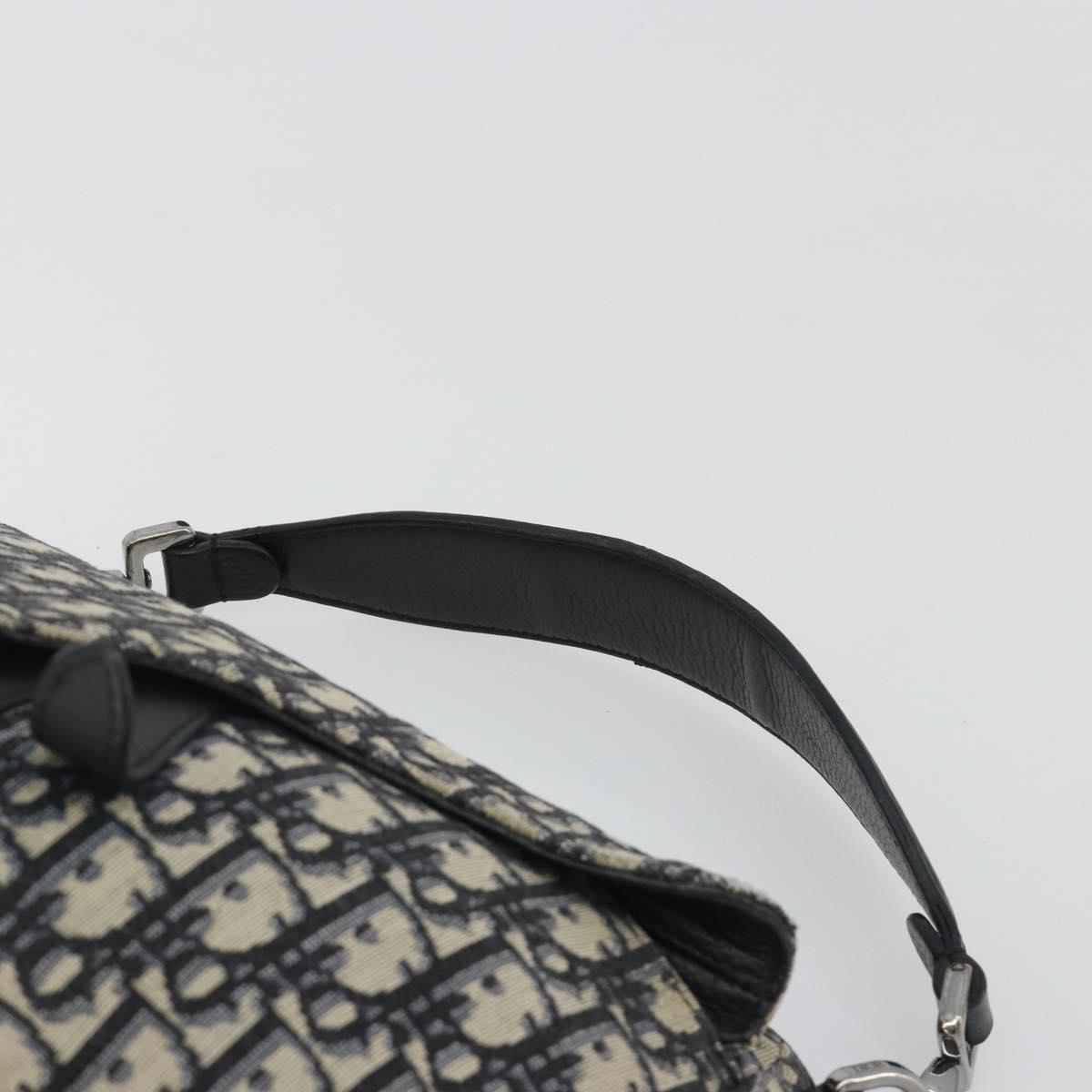 Christian Dior Trotter Canvas Saddle Oblique Jacquard Bag Navy Auth ka5797A