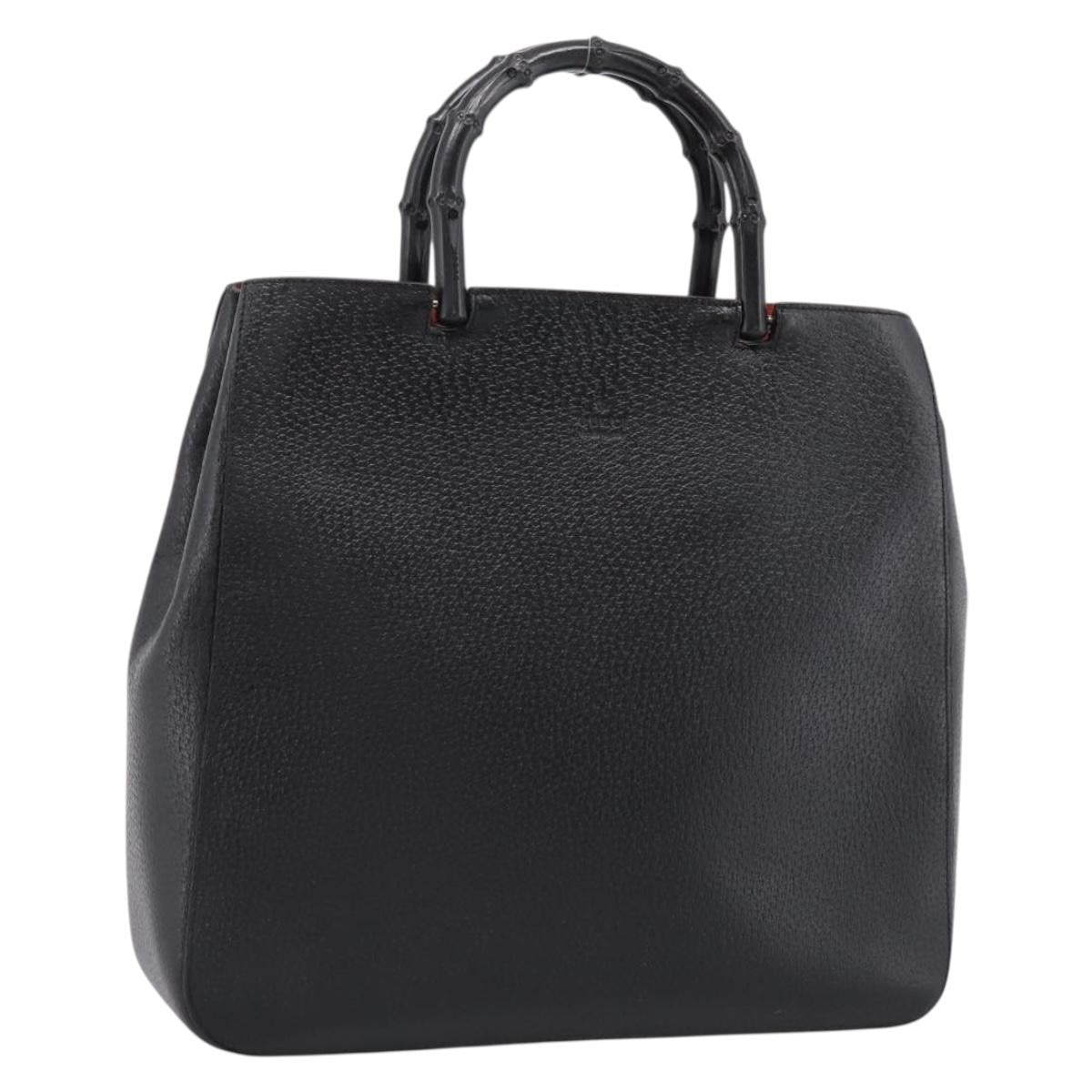 GUCCI Bamboo Hand Bag Leather Black Gold 002 1060 Auth ka5801