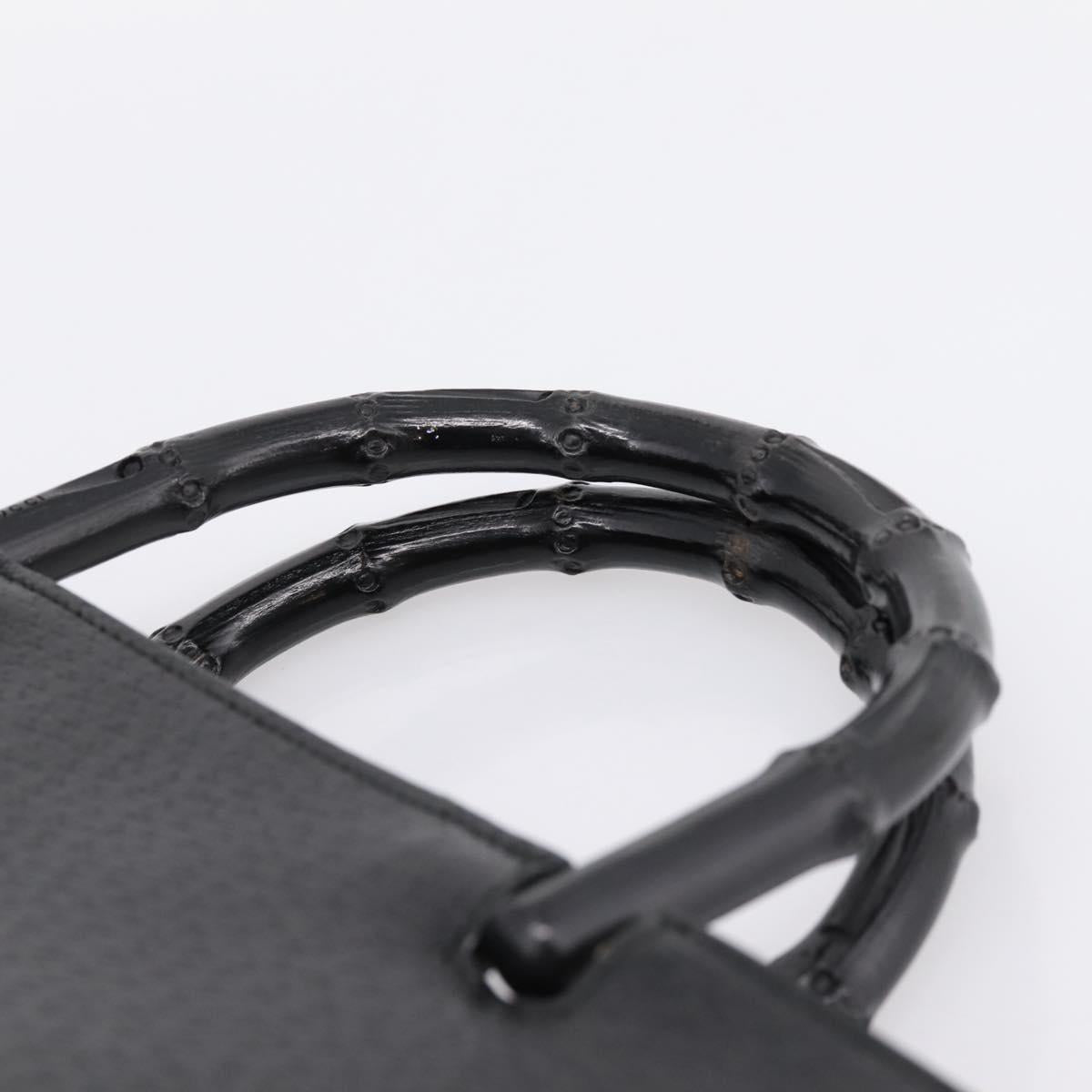 GUCCI Bamboo Hand Bag Leather Black Gold 002 1060 Auth ka5801