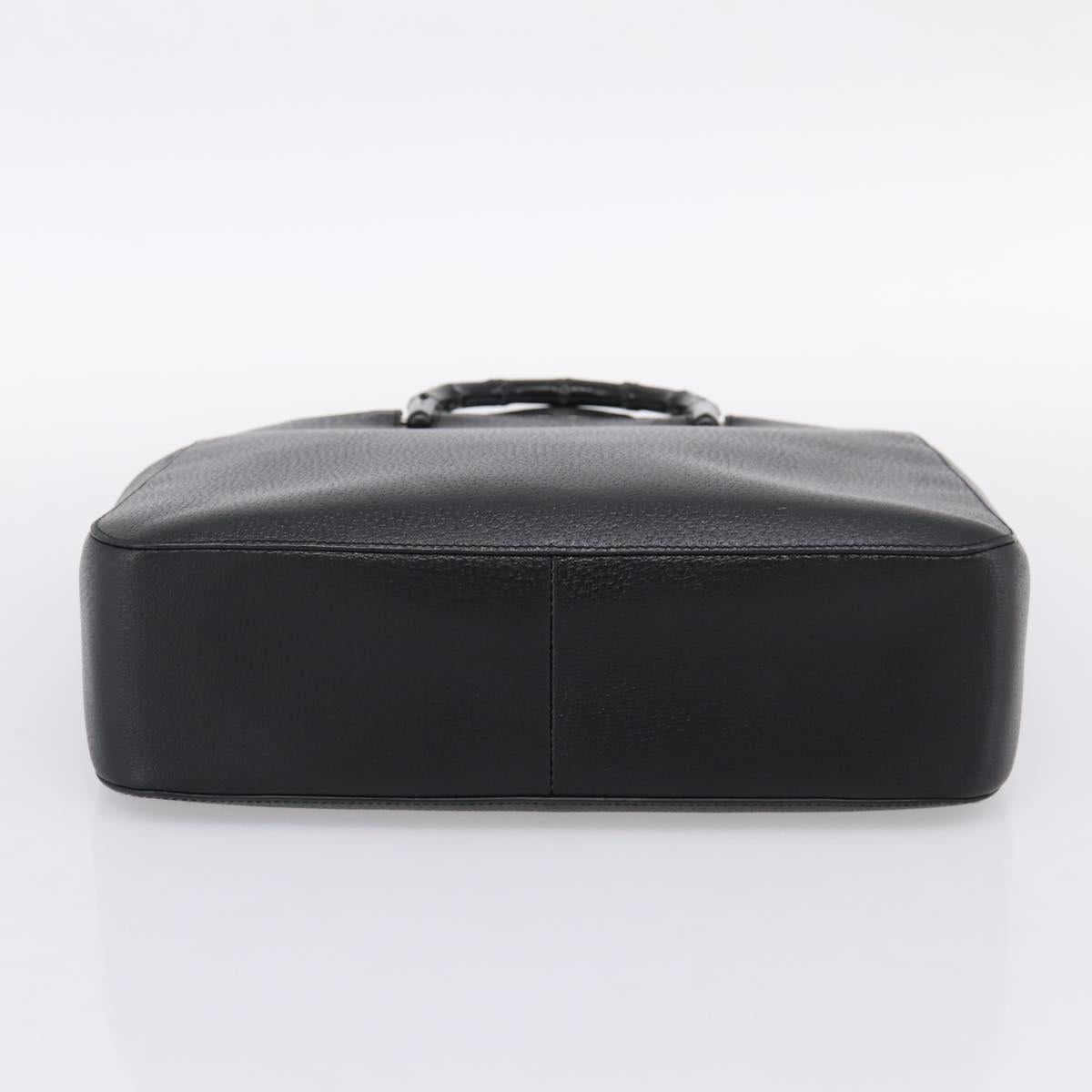 GUCCI Bamboo Hand Bag Leather Black Gold 002 1060 Auth ka5801