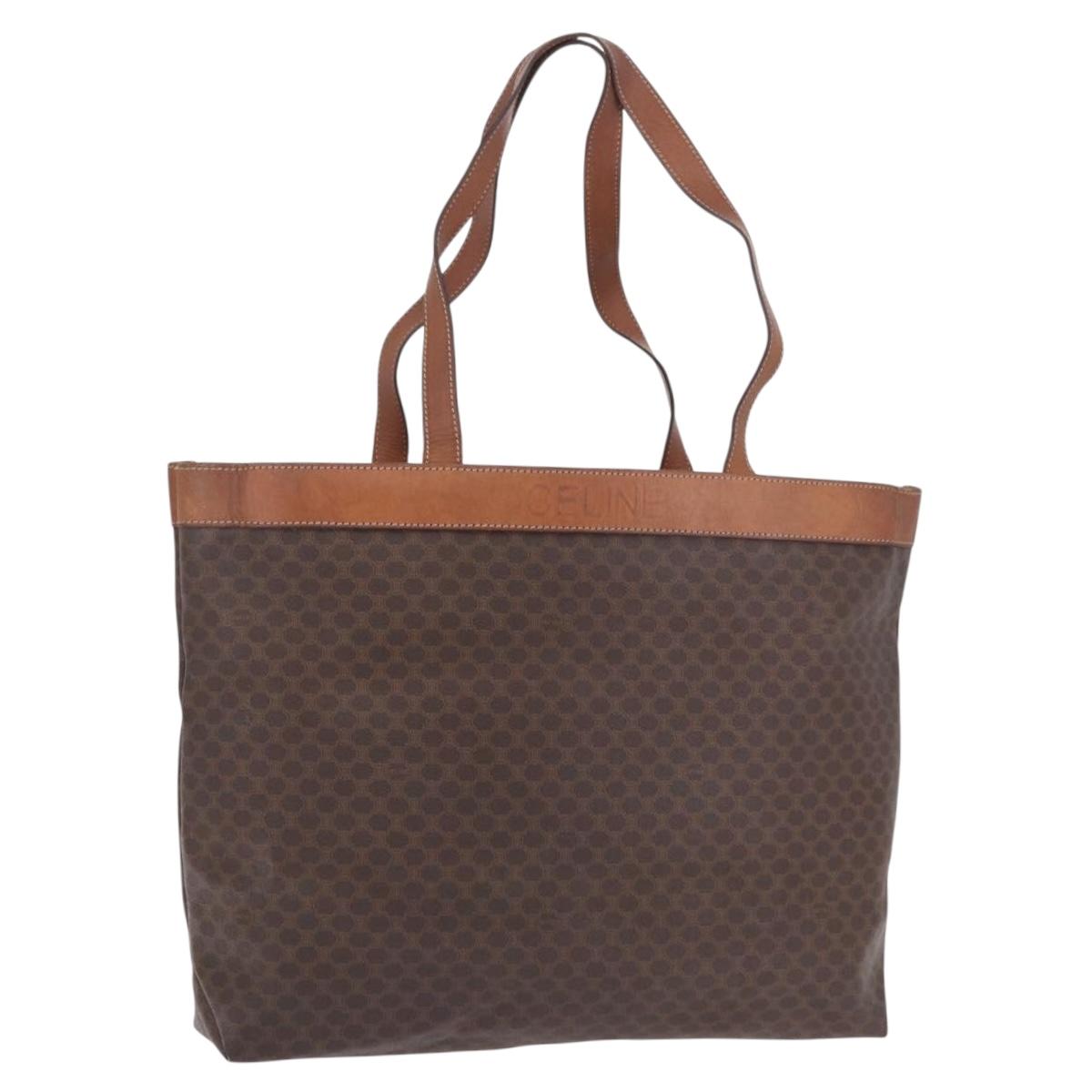 CELINE Macadam Canvas Tote Bag PVC Leather Brown Gold Auth ka5802