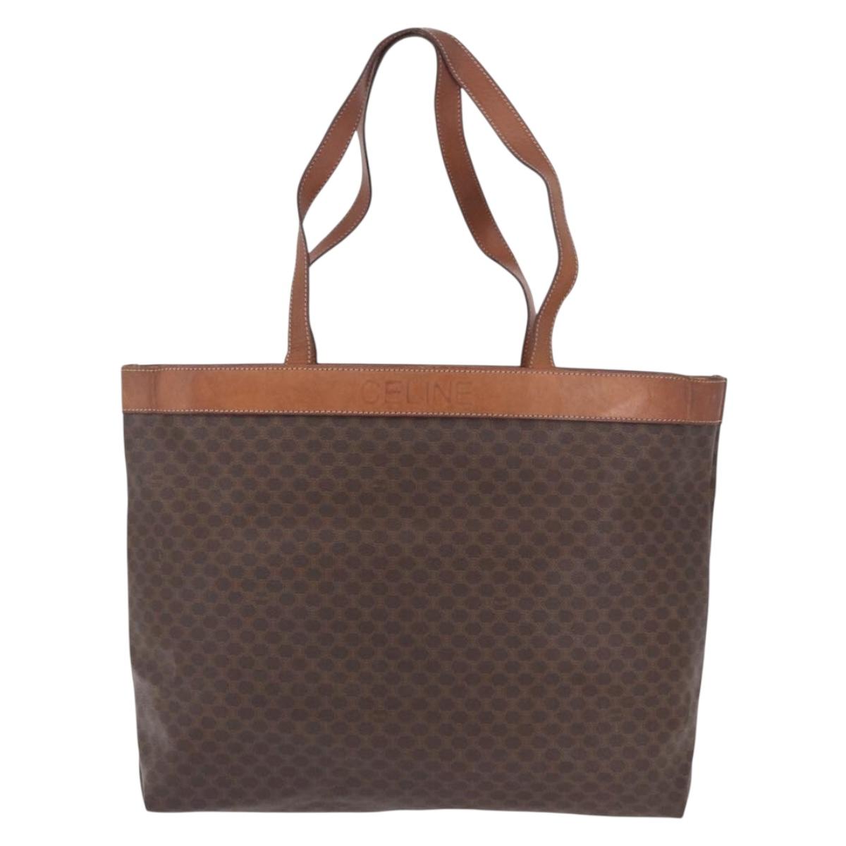 CELINE Macadam Canvas Tote Bag PVC Leather Brown Gold Auth ka5802
