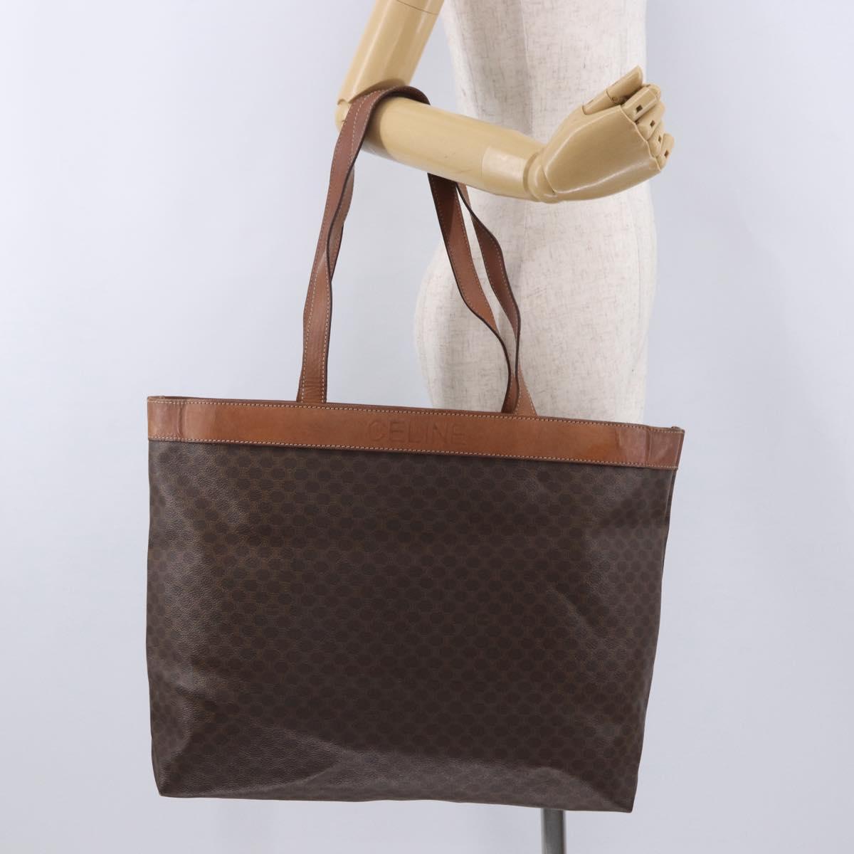 CELINE Macadam Canvas Tote Bag PVC Leather Brown Gold Auth ka5802