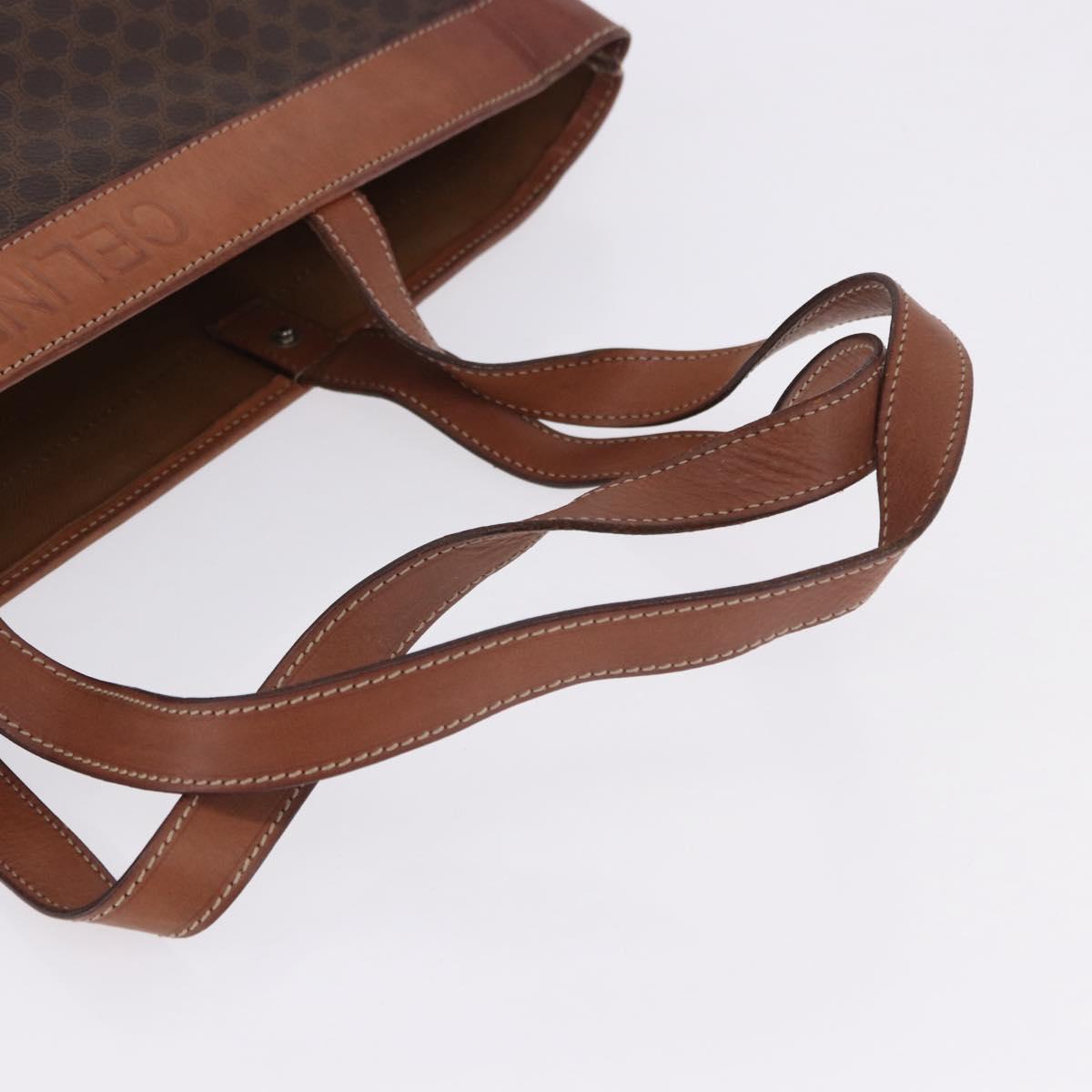 CELINE Macadam Canvas Tote Bag PVC Leather Brown Gold Auth ka5802