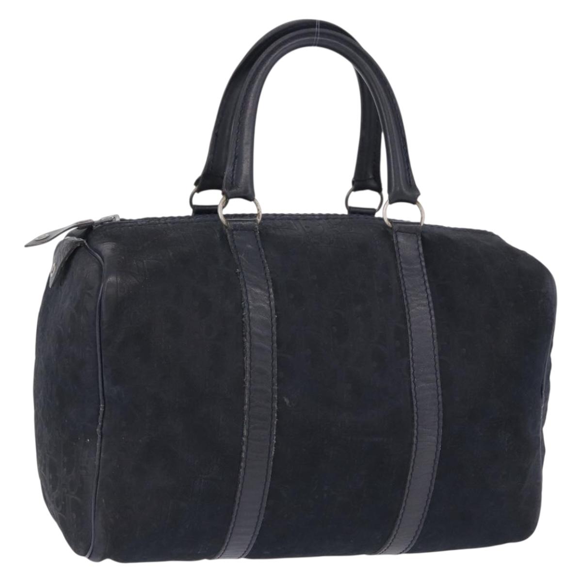 Christian Dior Trotter Canvas Boston Bag Suede Navy Silver Auth ka5806