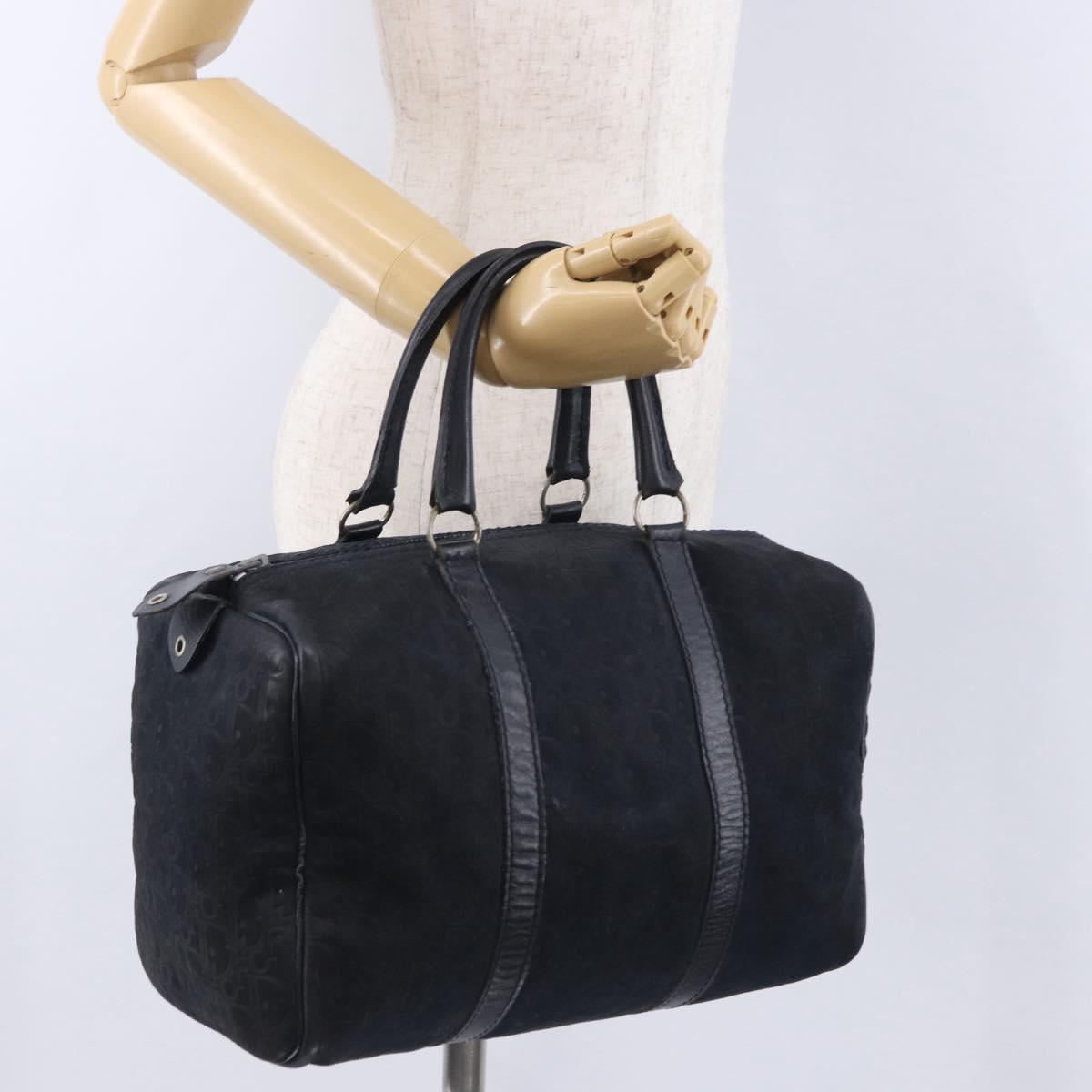 Christian Dior Trotter Canvas Boston Bag Suede Navy Silver Auth ka5806