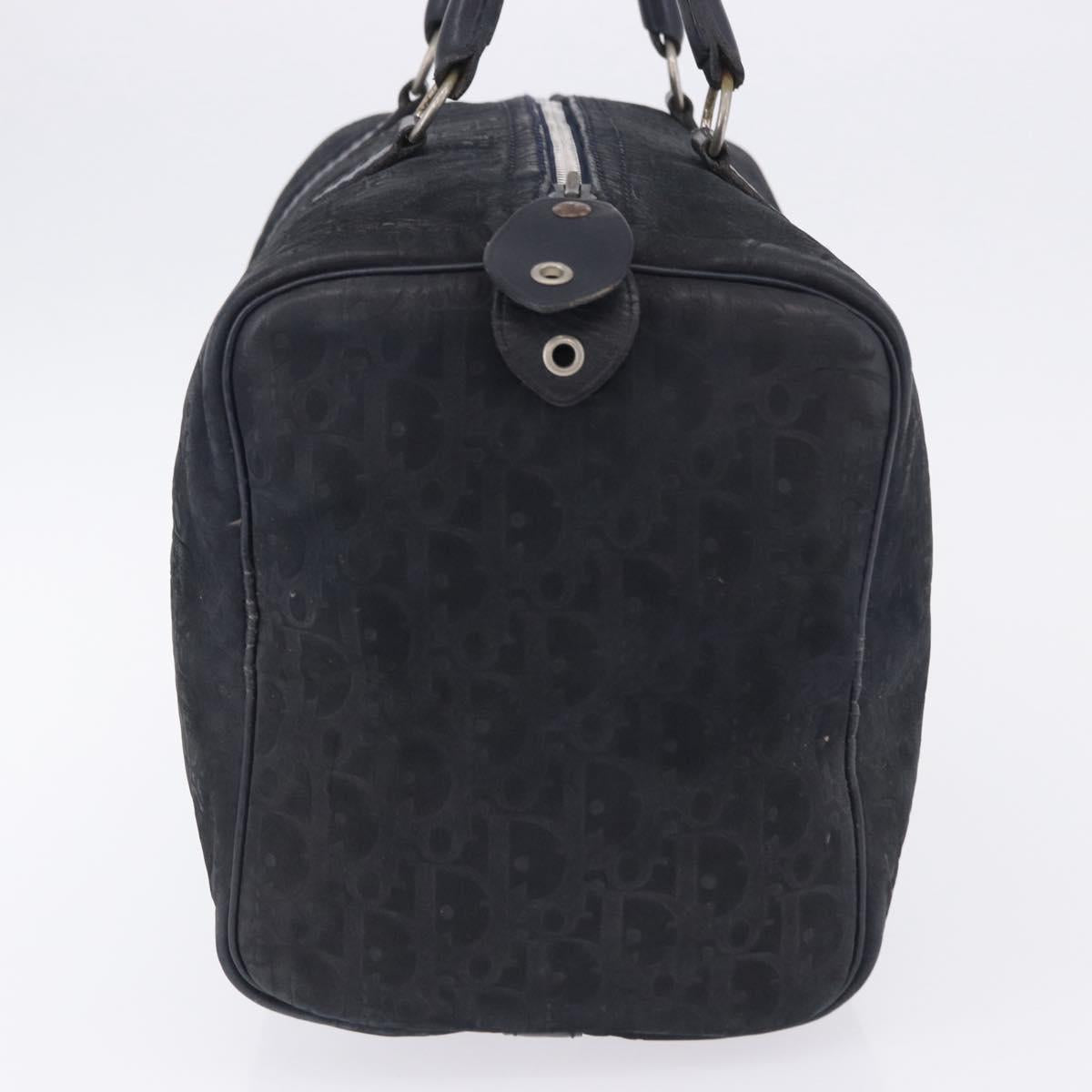 Christian Dior Trotter Canvas Boston Bag Suede Navy Silver Auth ka5806