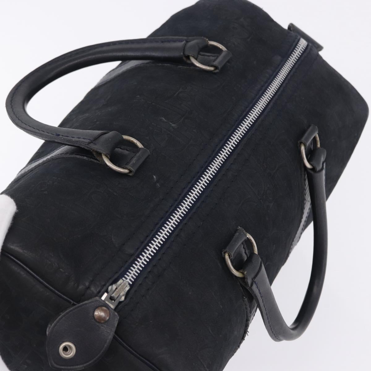 Christian Dior Trotter Canvas Boston Bag Suede Navy Silver Auth ka5806