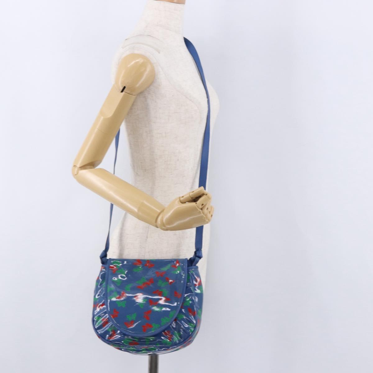 BOTTEGA VENETA Shoulder Bag Vinyl Blue Gold Auth ka5807A