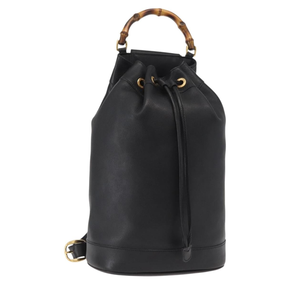 GUCCI Bamboo Body Bag Leather Black Gold 003 2113 0036 Auth ka581