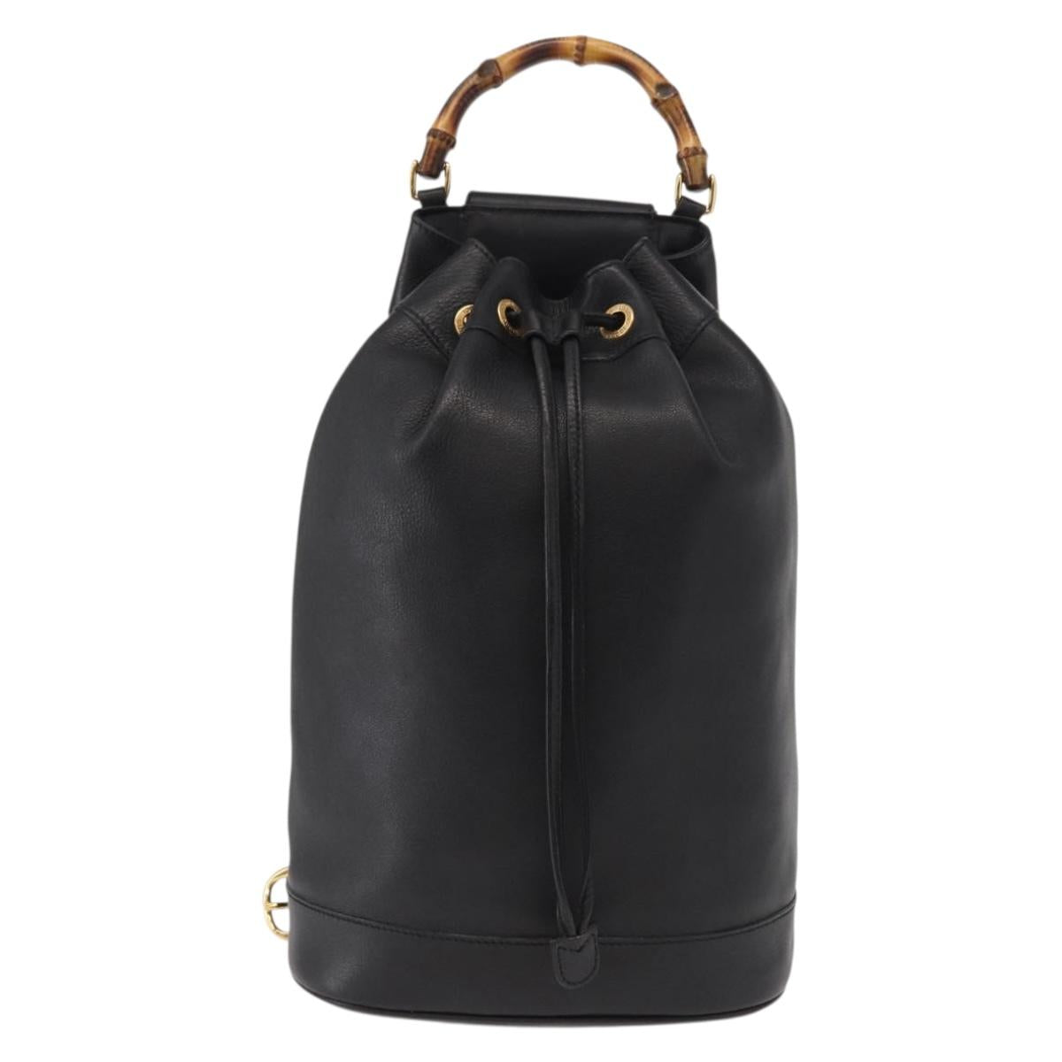 GUCCI Bamboo Body Bag Leather Black Gold 003 2113 0036 Auth ka581
