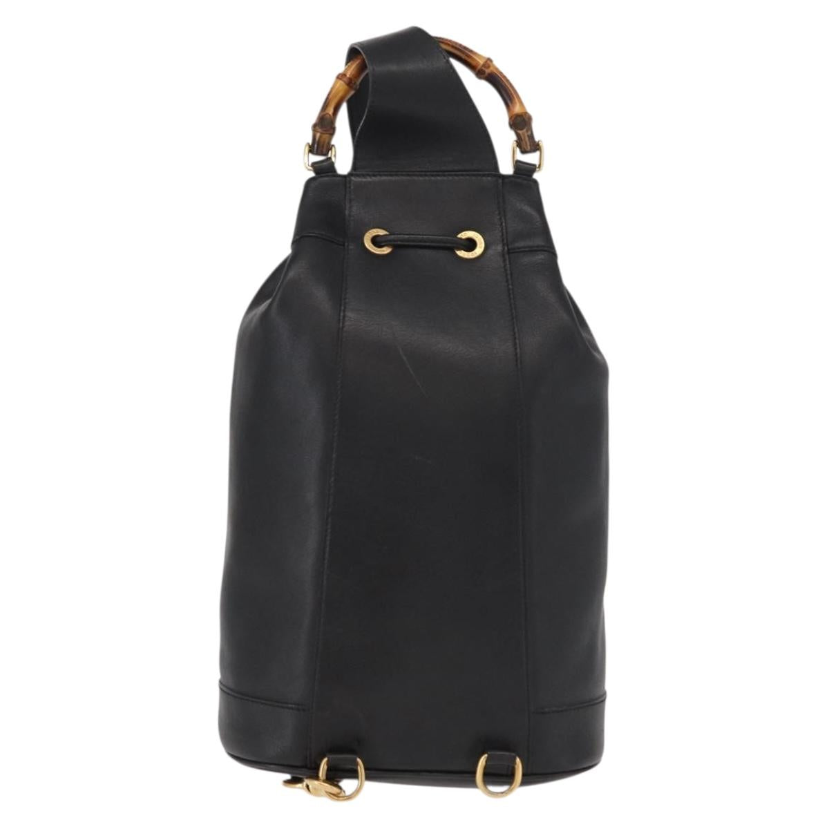GUCCI Bamboo Body Bag Leather Black Gold 003 2113 0036 Auth ka581