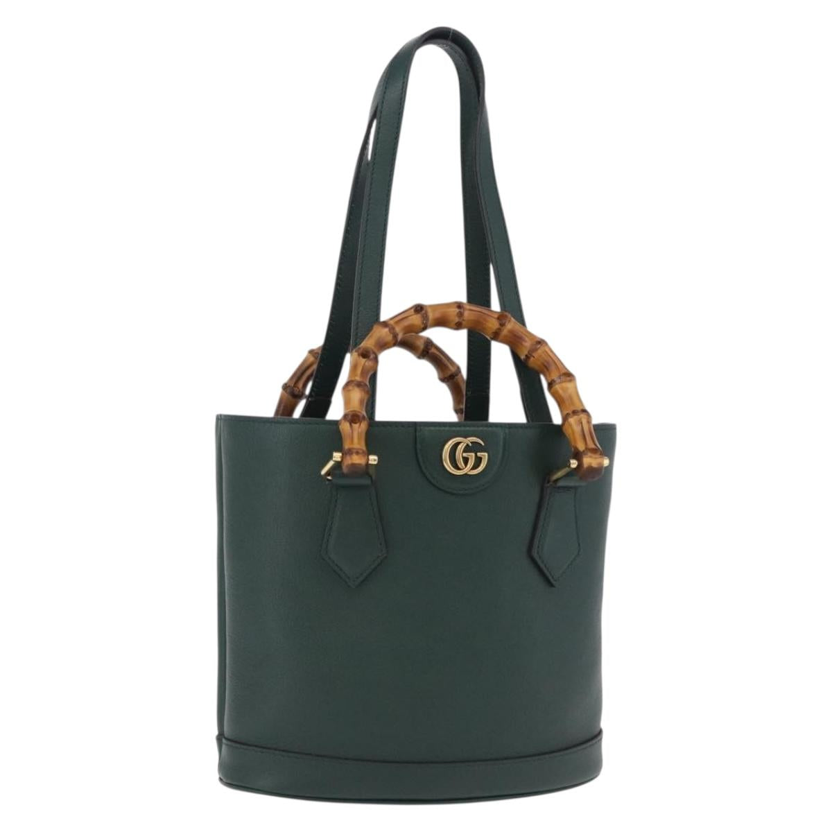 GUCCI Bamboo Diana Small Hand Bag Leather 2way Green Gold 750396 Auth ka5810M