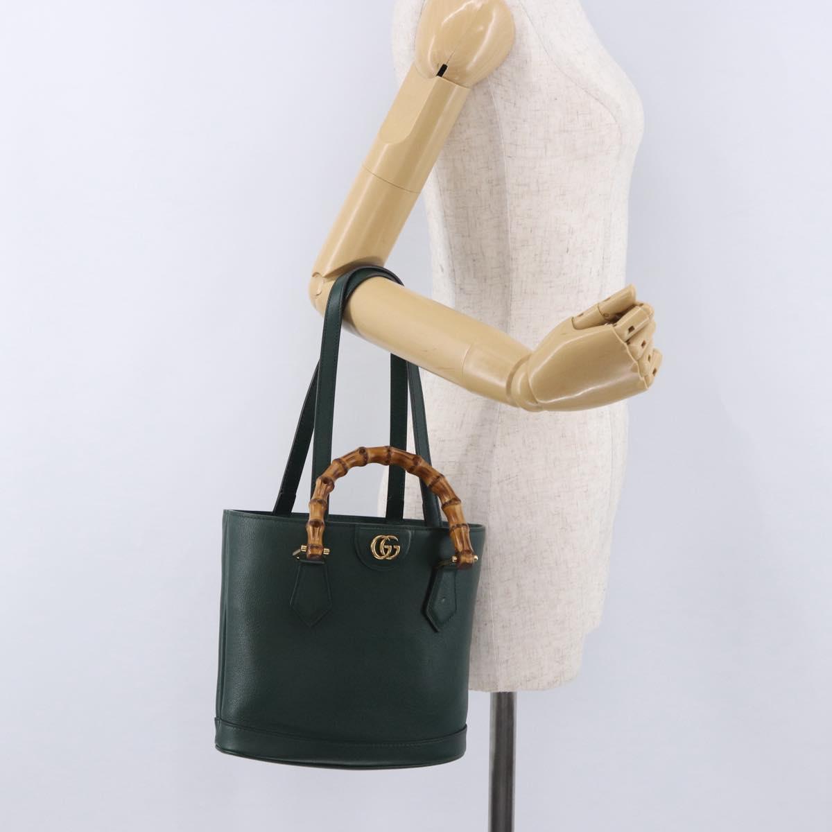 GUCCI Bamboo Diana Small Hand Bag Leather 2way Green Gold 750396 Auth ka5810M