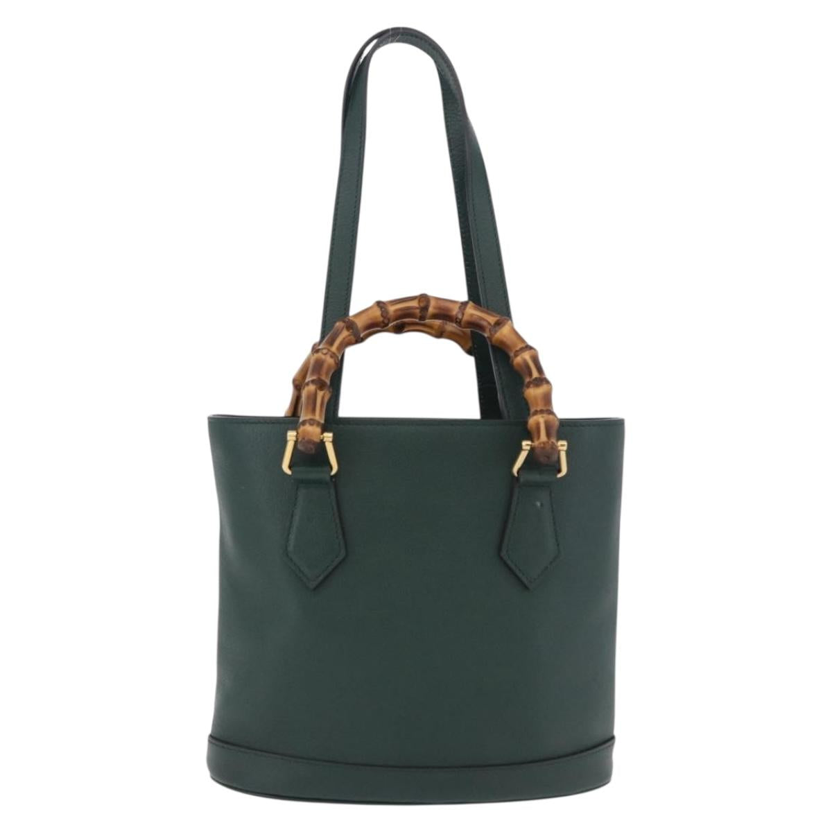 GUCCI Bamboo Diana Small Hand Bag Leather 2way Green Gold 750396 Auth ka5810M