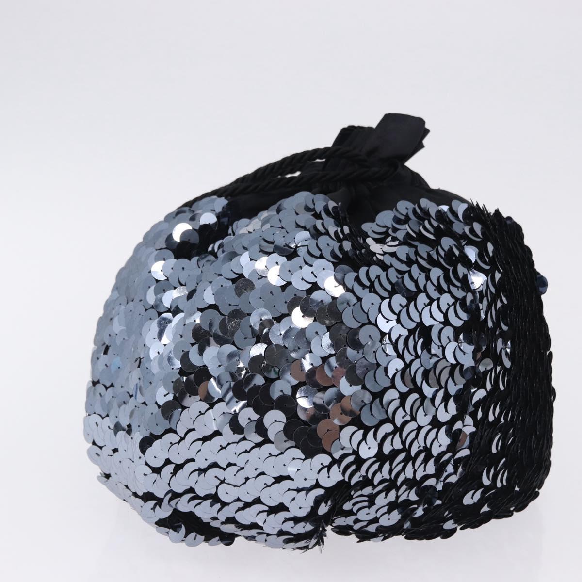 SAINT LAURENT Purse Shoulder Bag Sequin nylon Black Auth ka5811V
